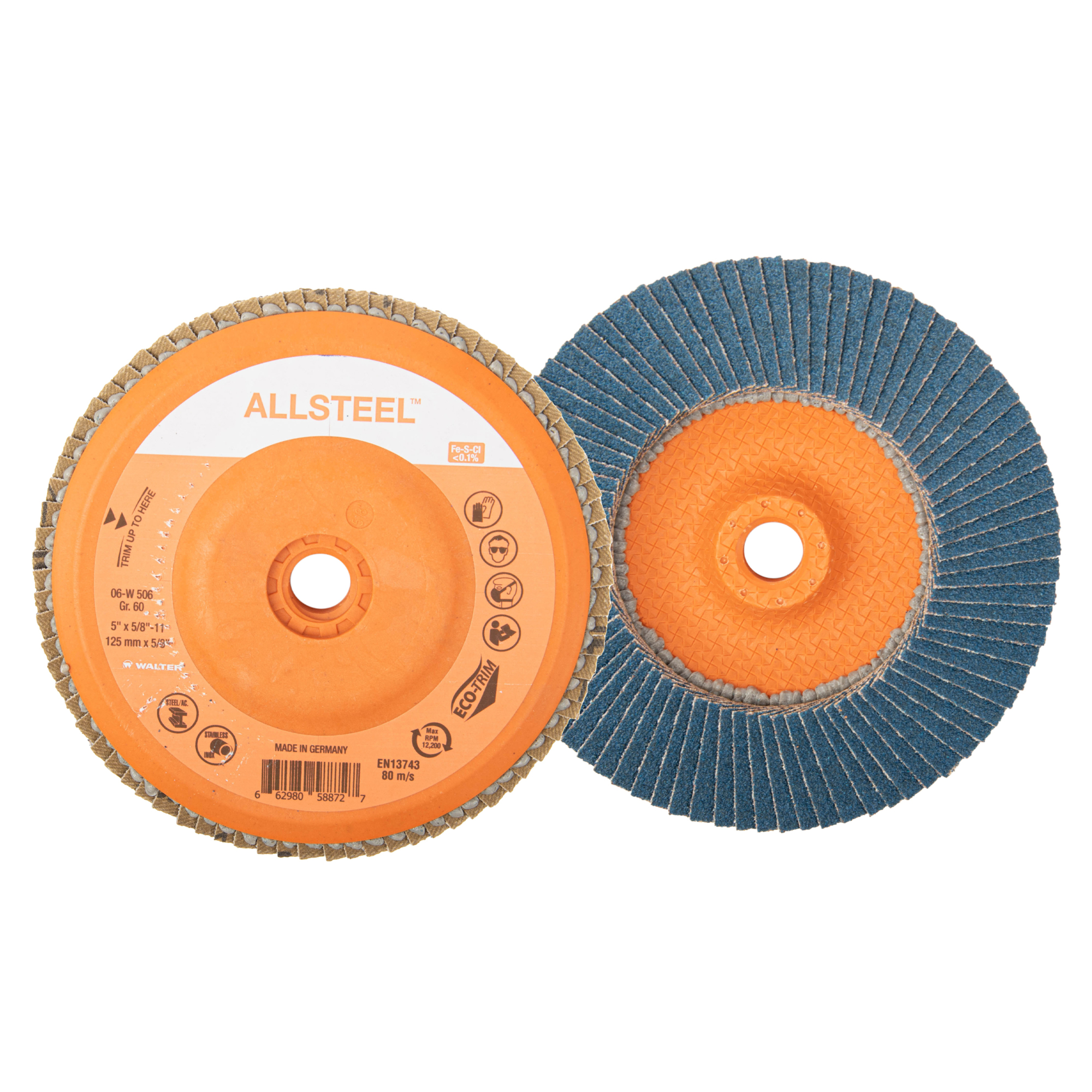 Walter Allsteel Spin-On Flap Discs — 5in., GR60, Zirconia Alumina, 10 Pk., Model# 06W506